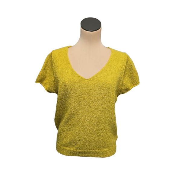 Anthropologie Sweaters - Anthropologie Valentina Marigold Short Sleeve V Neck Knit Top Womens Small